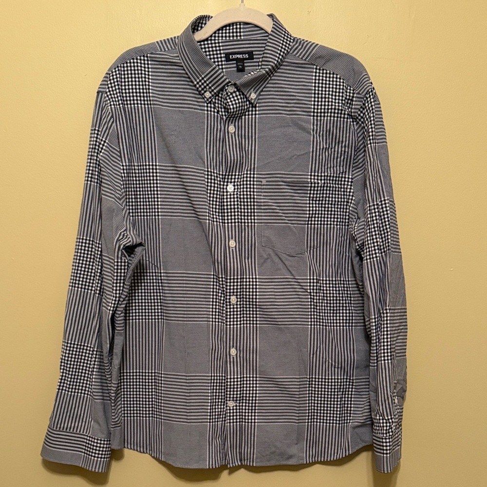 Express Men's Black/White Plaid Button-Down Shirt